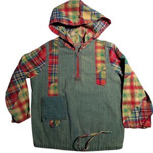 Vintage 70's Girls Jacket 4T Patchwork Hooded Pullover With Zipper & Pocket